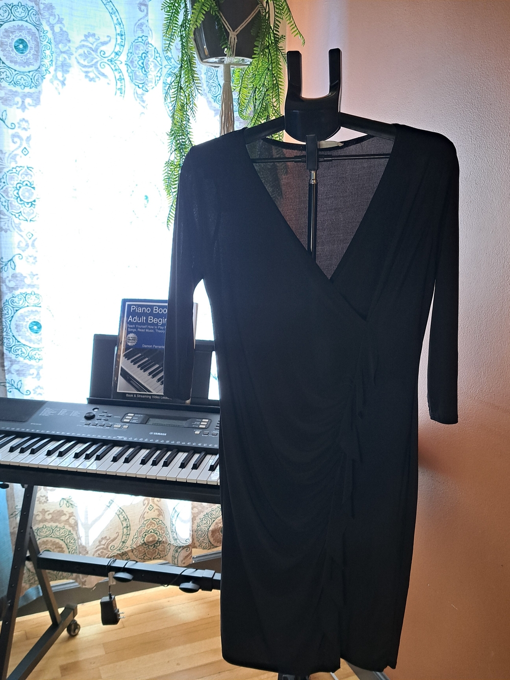 Tiffany & Grey Black Wrap-Style Long Sleeve Dress